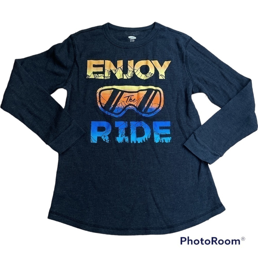 Old Navy Boys Waffle Knit Thermal Long Sleeve Graphic Size XL 14-16 Snowboard